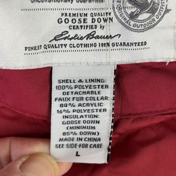 Eddie‎ Bauer Vest Women's Large Goose Down Red 700 Fill Removable Faux Fur Trim - Picture 9 of 16